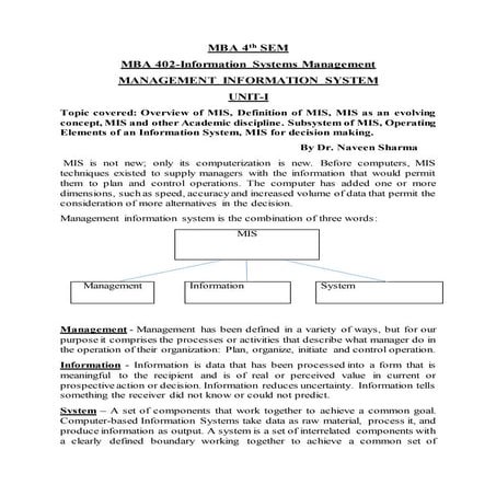 Information system management mba4 sem unit 1