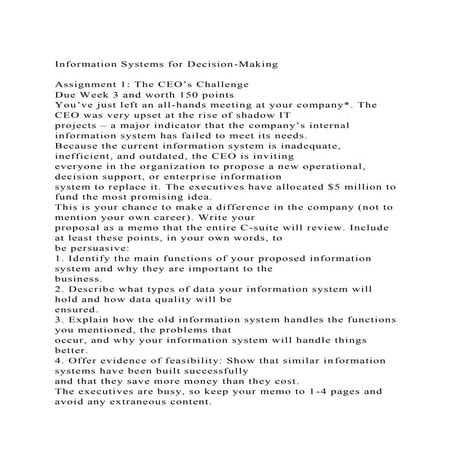 Information Systems for Decision-MakingAssignment 1 The CEO’s.docx