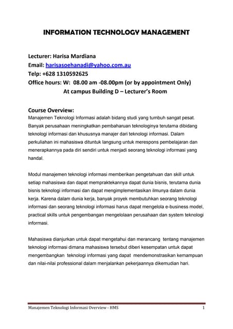 Information Technology Management Overview