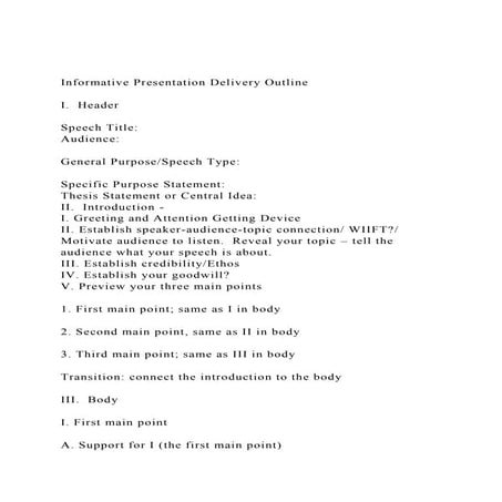 Informative Presentation Delivery OutlineI.  HeaderSpeec.docx