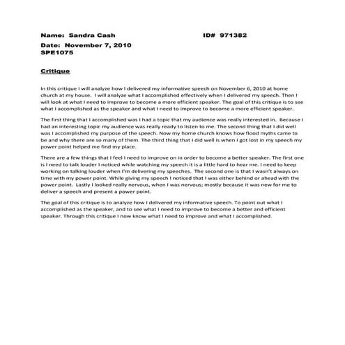 Persuasive Speech Critique