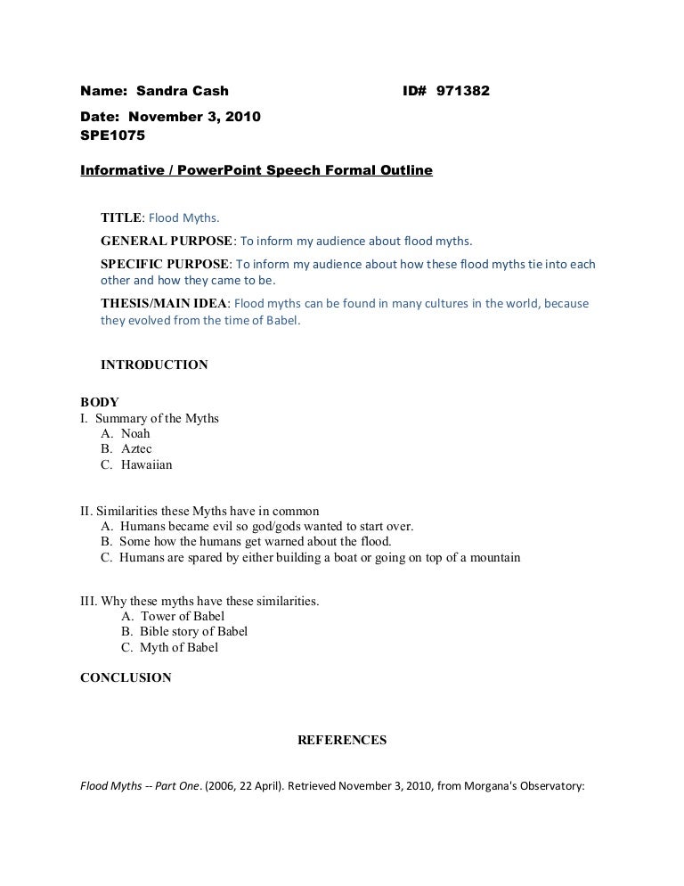 (DOC) Sample Complete Sentence Outline-Informative Speech | mae l - blogger.com informative speech outline pdf