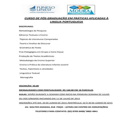 Pós em Práticas Aplicadas à Lingua Portuguesa