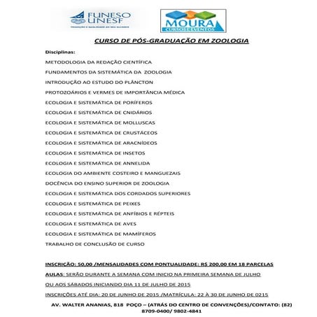 Informativo da pós em zoologia