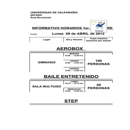 Informativo horarios 1er. semestre