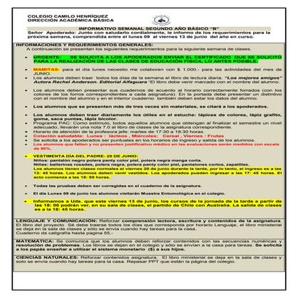 Informativo nº 15  2º basico b- 06 de  junio de 2014