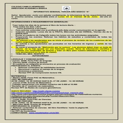 Informativo n° 16  3º básico a- viernes 21 de junio