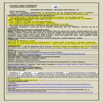 Informativo n° 19  2º básico b- viernes 26 de julio