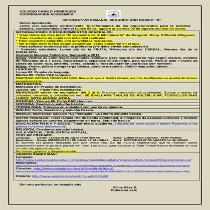 Informativo n° 20  2º básico b- viernes 02 de agosto