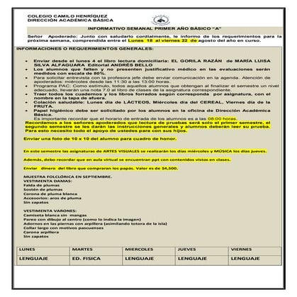 Informativo n°23   1° basico a - 14 de agosto de 2014