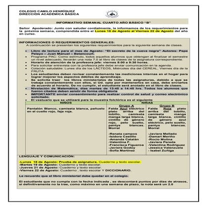 Informativo n°23   4° basico b - 14 de agosto de 2014