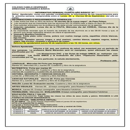 Informativo n° 24  4º básico a- viernes 30 de agosto