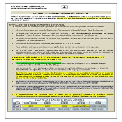 Informativo n°28   4° basico b - 26 de septiembre de 2014