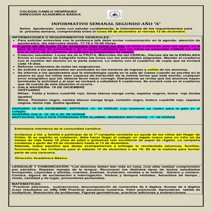 Informativo n° 37  2º básico a- viernes 06 de diciembre