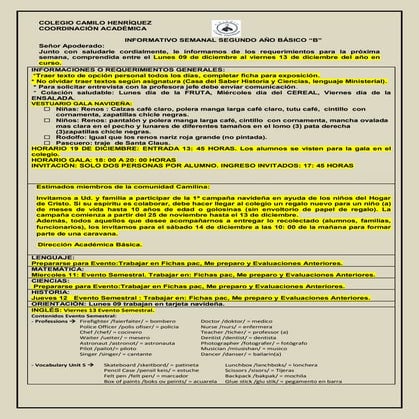 Informativo n° 37  2º básico b- viernes 06 de diciembre