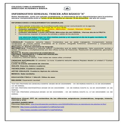 Informativo n°39 -_3°_basico_a_-_12_de_diciembre  de_2014