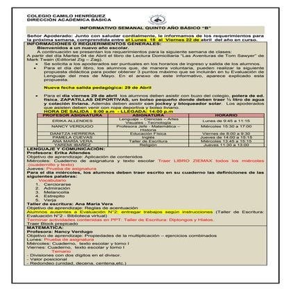  5° básico b  semana 18  al 22 abril