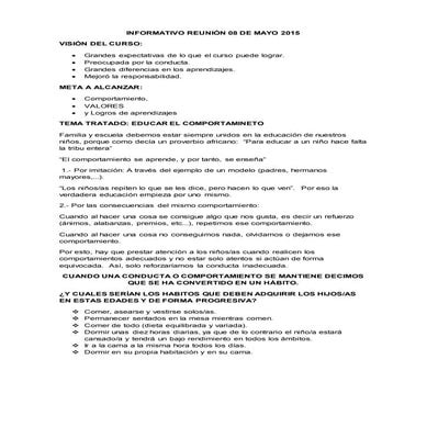 Informativo reunión 08 de mayo 2015