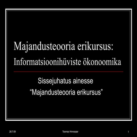 Informatsioonihüviste ökonoomika: sissejuhatus