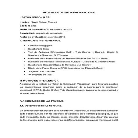 Informe final orientación vocacional