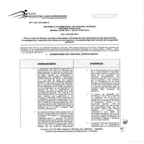 Informe pormenorizado del estado de control interno | DOCX