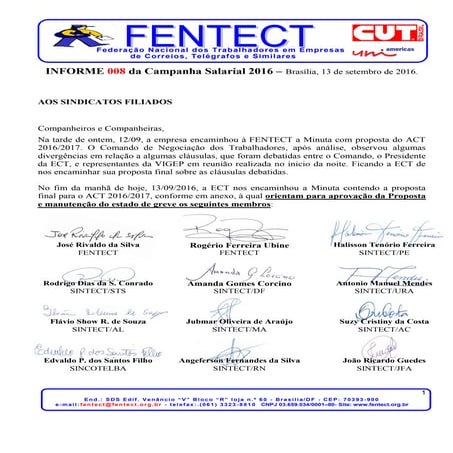 Fentect - Informe 008 da Campanha Salarial