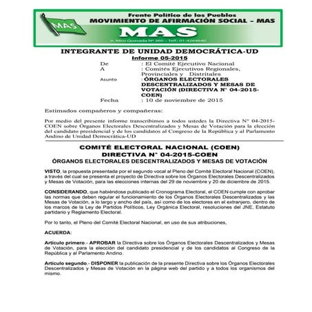 Informe 05 cen mas órganos electorales descentralizados y mesas de votación