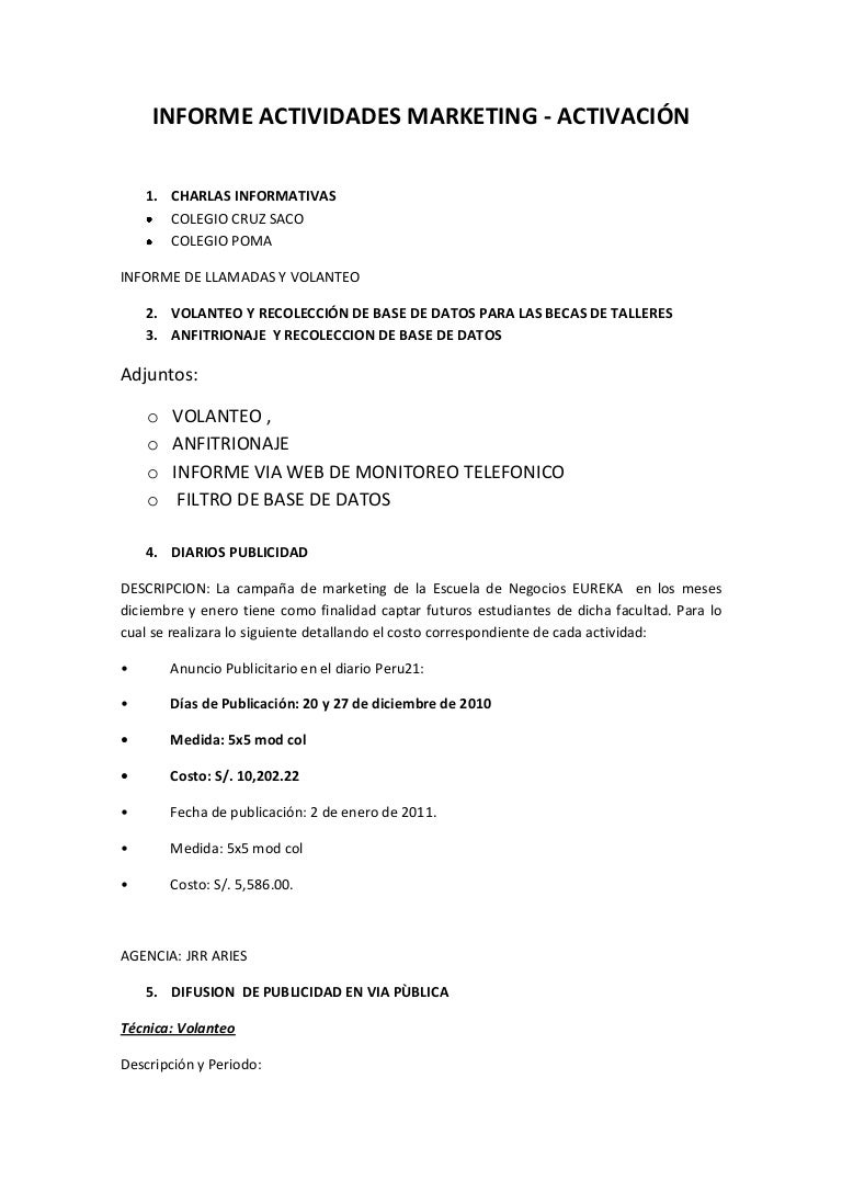 Informe actividades marketing Informe actividades marketing