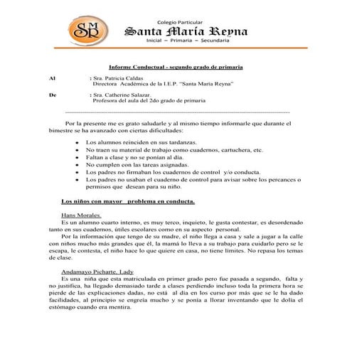Ejemplo de Informe pedagogico-y-conductual | DOC