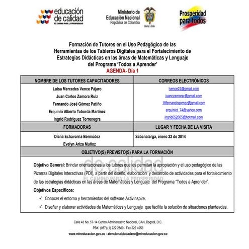 Informe con evidencias de la formacion a tutores en uso pedagógico de los tab...