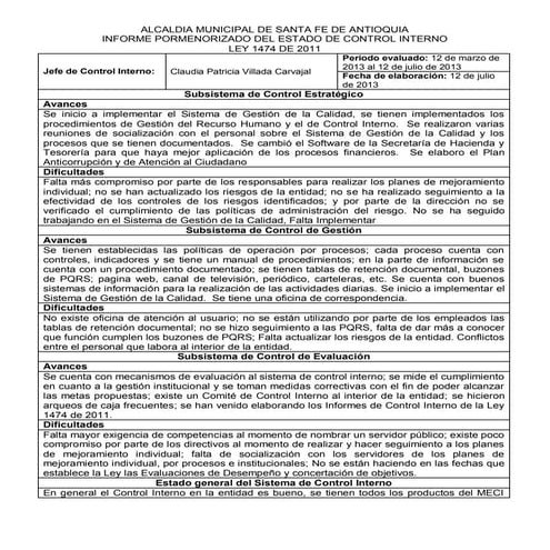 Informe pormenorizado del estado de control interno | DOCX