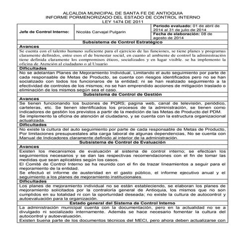 Informe pormenorizado del estado de control interno | DOCX