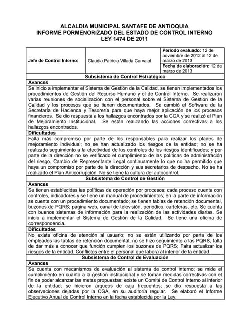 Informe pormenorizado del estado de control interno | DOCX