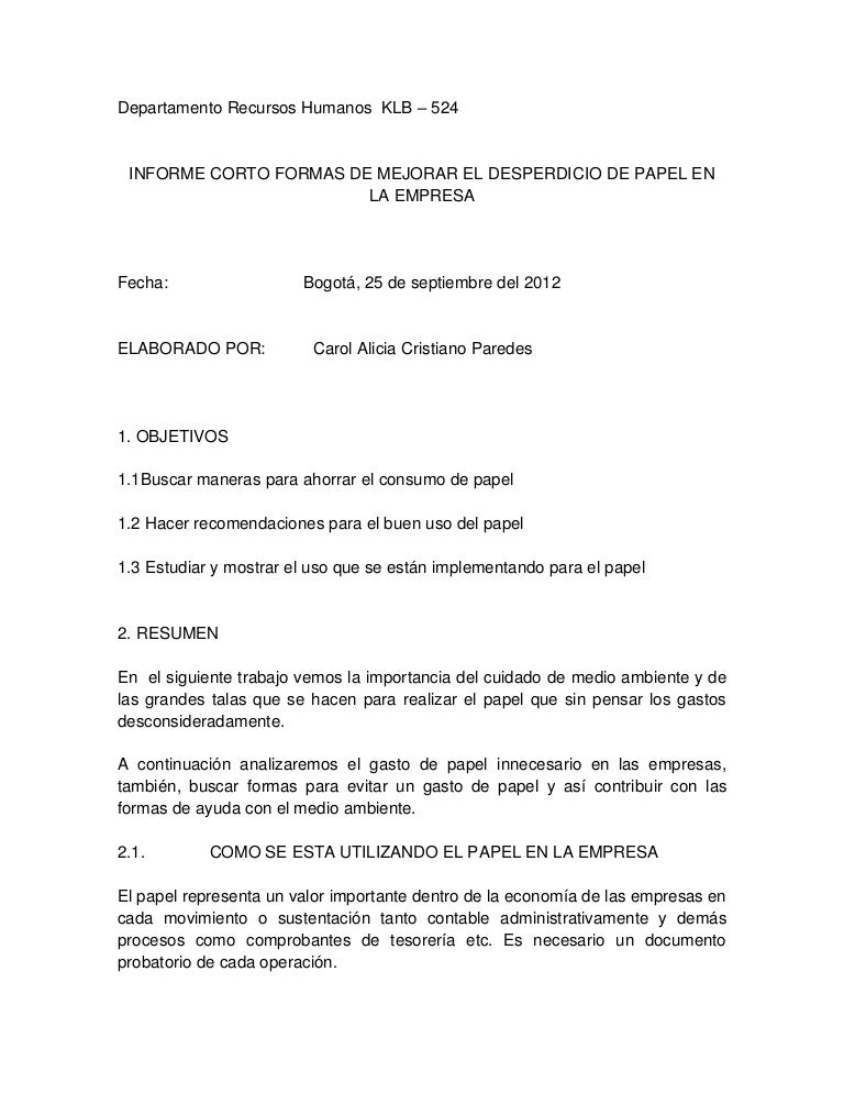 ejemplo de un informe ejecutivo corto