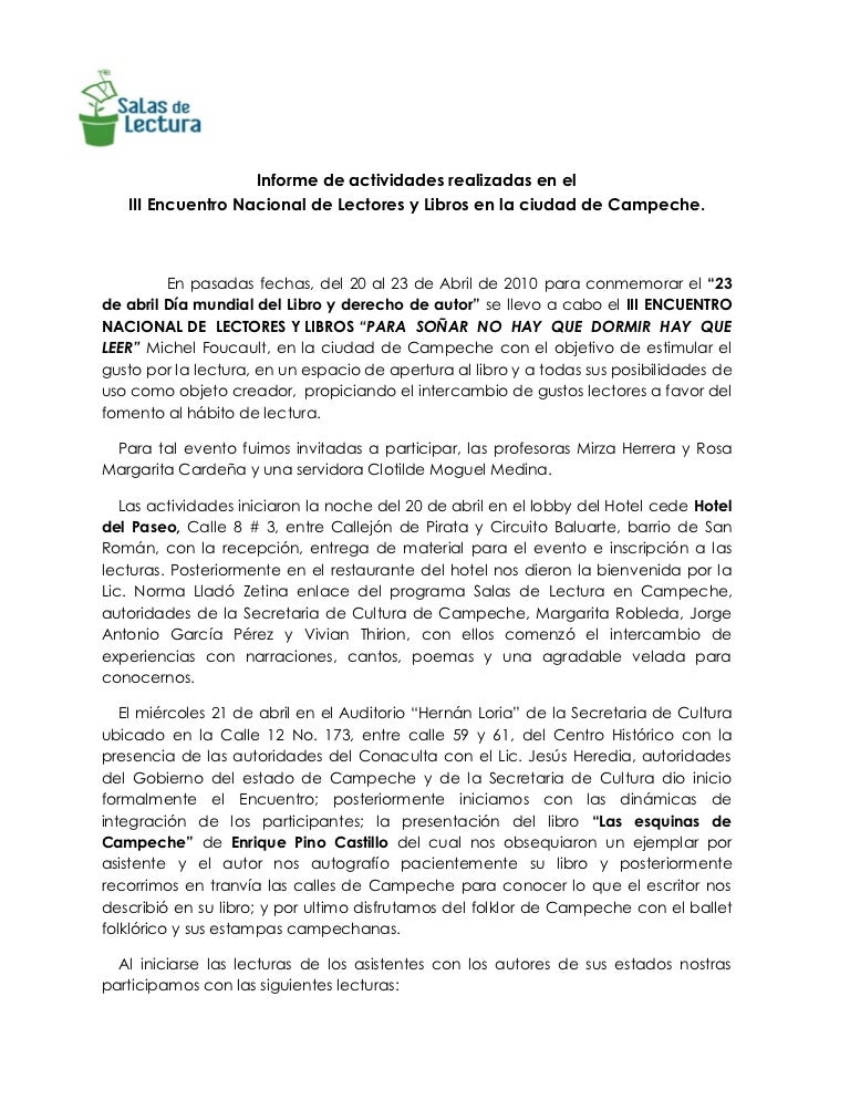Informe de actividades realizadas en el III Encuentro 