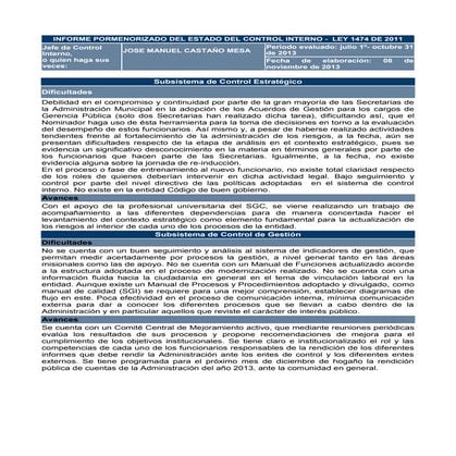 Informe cuatrimestral de control interno a octubre 31 de 2013 | PDF