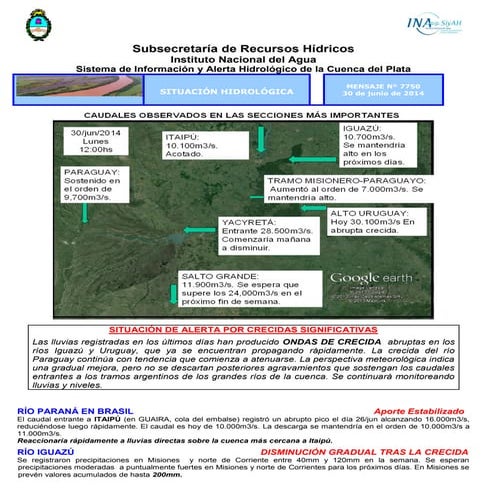 Informe de alerta hidrológico 30jun2014 INA - INSTITUTO NACIONAL DEL AGUA