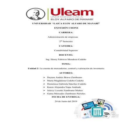 Unidad 3: La cuenta de mercaderías, control y valoración de inventario