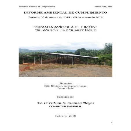 Informe de cumplimiento Ambiental - Avicola