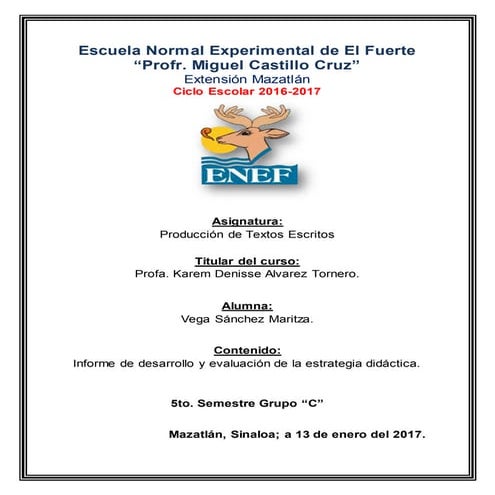 Informe de desarrollo y evalución de la estrategia didáctica