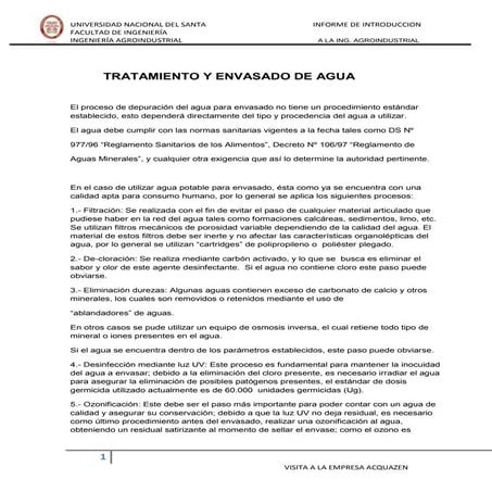 Informe de elaboracion de agua