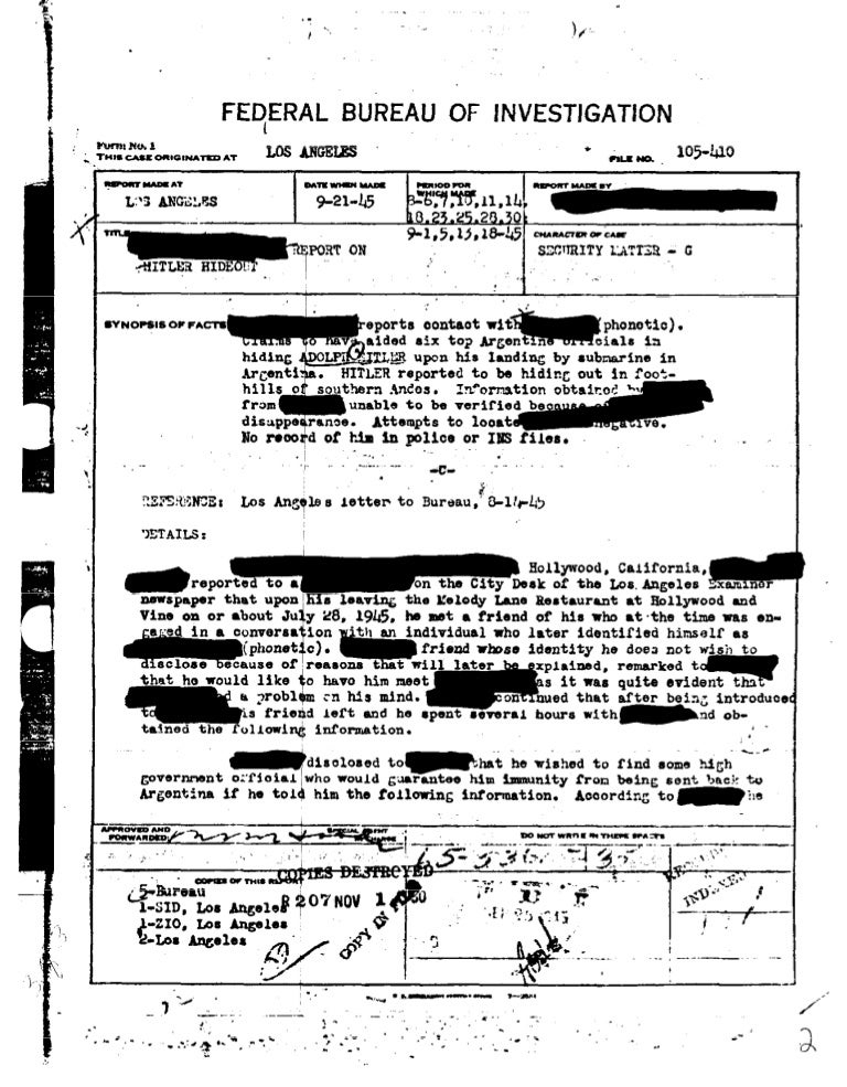 Informe Del Fbi Sobre La Muerte De Hitler En La Argentina