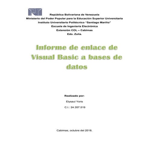 Informe de enlace de Visual Basic a bases de datos por Elysaul Yoris