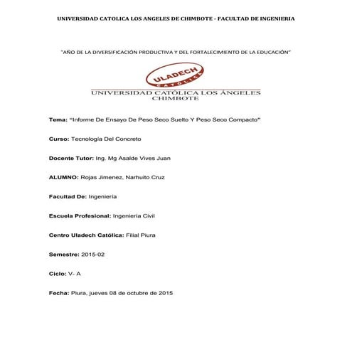 Informe de ensayo de peso seco suelto y peso seco compacto
