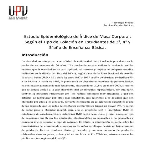 estudio epidemiologico del IMC segun el tipo de colacion