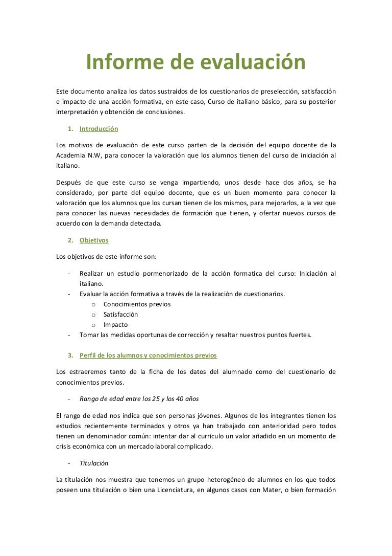Informe De Evaluaci n
