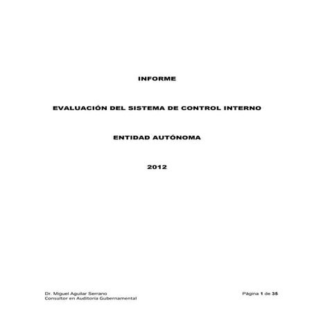 Informe de Evaluación del Sistema de Control Interno de una Entidad ...