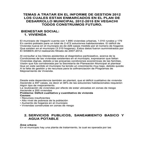 Informe de gestion plan de desarrollo vegachi 2012 2015