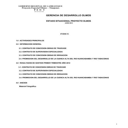 Informe de gestion proyecto olmos jun 2012