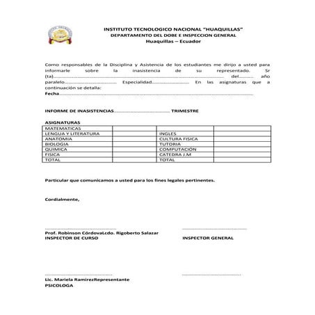 Informe de inasistencias de estudiantes...........